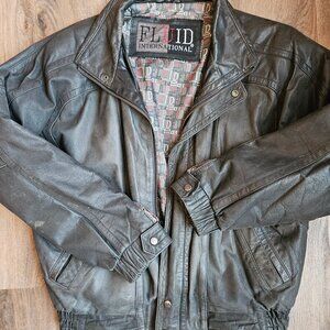 Brown leather bomber jacket Fluid International vintage men's size XL